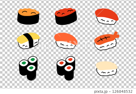 手書き風のかわいい寿司のイラストセット 126848532