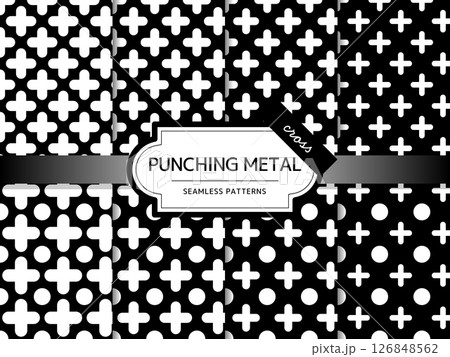 パンチングメタルのシームレスパターンのセット 十字 126848562