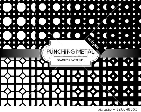 パンチングメタルのシームレスパターンのセット 八角形 パンチングメタルのシームレスパターンのセット 八角形 126848563