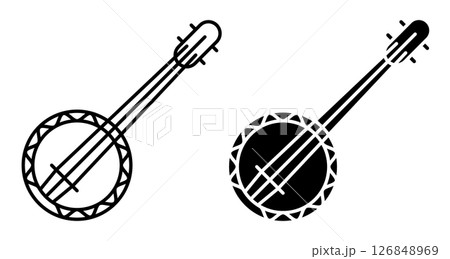 Linear icon. National musical string instrument bungee. Simple black and white vector isolated on white background Linear icon. National musical string instrument bungee. Simple black and white vector isolated on white background 126848969