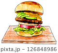 アボガドが入った大きなハンバーガーイラスト 126848986