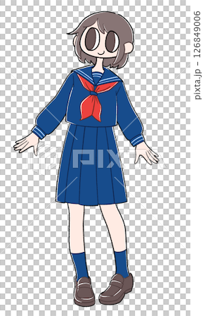 A student wearing a long-sleeved sailor uniform 126849006