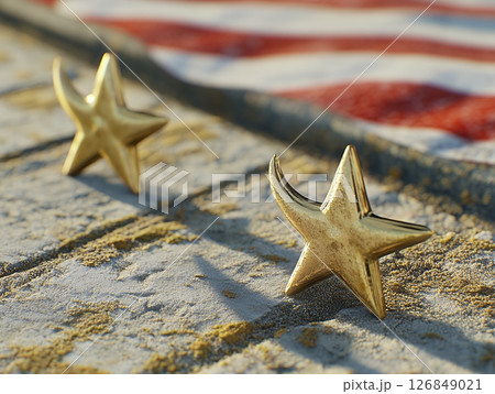 Golden Starfish on Textured Surface Artistic Still Life Photography 3d up sea sun sand image ocean 126849021