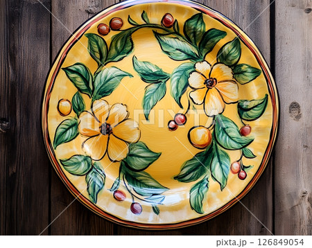Handpainted Yellow Floral Ceramic Plate Rustic Design Home Decor art red dish fruit style round Handpainted Yellow Floral Ceramic Plate Rustic Design Home Decor art red dish fruit style round 126849054