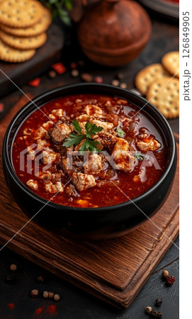 Spicy Ground Beef Stew Recipe Delicious Food Hot Bowl Tasty Dinner Meal Preparation Cooking Homemade Spicy Ground Beef Stew Recipe Delicious Food Hot Bowl Tasty Dinner Meal Preparation Cooking Homemade 126849905