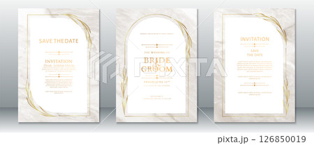 Elegant Cream and Gold Wedding Invitation Set with Marble Texture 126850019