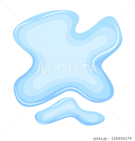 Water spill puddle. Blue liquid shape in flat cartoon style. Clean fluid drop design element isolated on white background 126850174