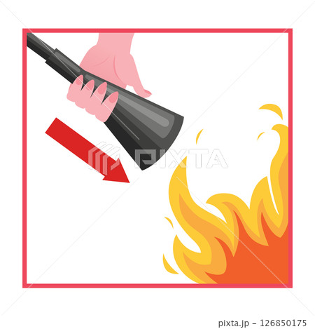 Fire extinguisher instruction. Fire prevention and extinguishing tips. Safety Information, poster or banner for website. Cartoon flat vector illustrations isolated on blue background 126850175