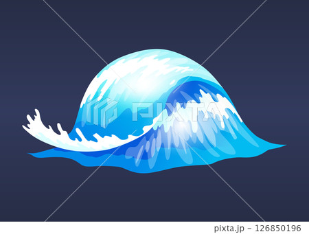 Sea ocean wave. Blue water ocean wave, marine surf wave, ripples tides sea storm, tsunami, tidal shape, splash water motion with spray isolated vector cartoon illustration 126850196