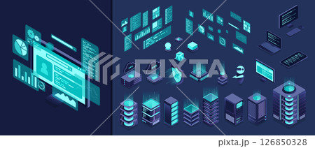 Set of isometric computer technology. Isometric...のイラスト素材 [126850328 ...