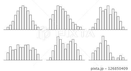 Types of distribution graph on white paper normal Gauss, positive, negative, double peak and isolated peak, plateau distribution Types of distribution graph on white paper normal Gauss, positive, negative, double peak and isolated peak, plateau distribution 126850409