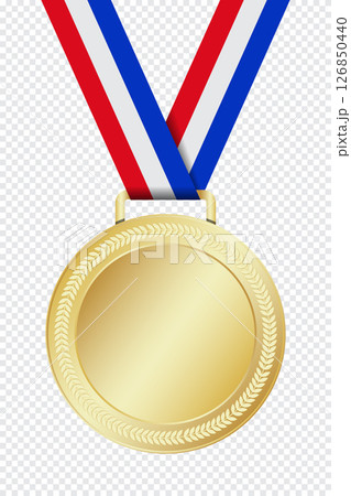 Realistic gold medal mockup. Gold medal with ribbon. Design winner golden medal prize. Winner award medal. Vector illustration Realistic gold medal mockup. Gold medal with ribbon. Design winner golden medal prize. Winner award medal. Vector illustration 126850440
