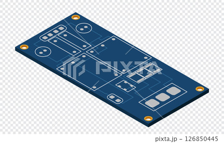 Isometric electronic board. Isometric printed circuit board. Integrated circuit board. Vector illustration 126850445