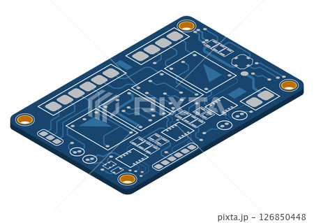 Isometric electronic board. Isometric printed circuit board. Integrated circuit board. Vector illustration 126850448