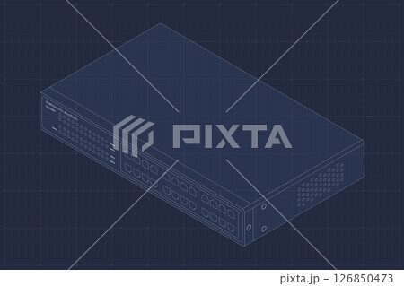 Blueprint of isometric switch. Networking ethernet switch. Isometric switch. Network technology. Vector illustration Blueprint of isometric switch. Networking ethernet switch. Isometric switch. Network technology. Vector illustration 126850473