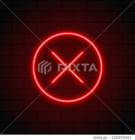 Cross mark in neon style. Red cross mark. Retro sign with glowing neon. Vector illustration 126850481