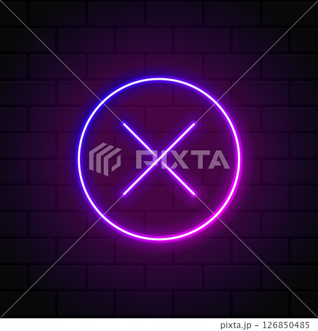Cross mark in neon style. Purple cross mark. Retro sign with glowing neon. Vector illustration 126850485