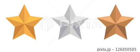 Gold silver and bronze star. Star product rating review. Vector illustration Gold silver and bronze star. Star product rating review. Vector illustration 126850505