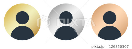 Gold, silver, and bronze membership icons. Default avatar profile icon. Membership icon. Social media user image. Vector illustration 126850507