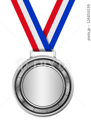Realistic silver medal mockup. Silver medal with ribbon. Design winner silver medal prize. Winner award medal. Vector illustration Realistic silver medal mockup. Silver medal with ribbon. Design winner silver medal prize. Winner award medal. Vector illustration 126850539