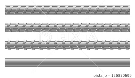 Set of realistic metal rods and bars. Collection metal rebars. Seamless steel rebars. Metal rod. Vector illustration Set of realistic metal rods and bars. Collection metal rebars. Seamless steel rebars. Metal rod. Vector illustration 126850699