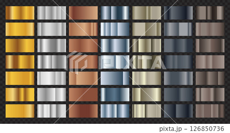 Set of gold, silver, bronze, steel texture background. Steel background texture. Steel metal background templates. Metal gradient collection. Vector illustration 126850736