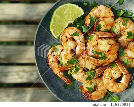 Deliciously Grilled Shrimp with Lime and Fresh Parsley 126850931
