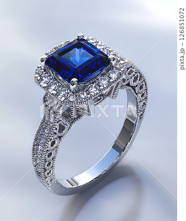 Stunning Sapphire Ring with Diamond Halo and Intricate Design Stunning Sapphire Ring with Diamond Halo and Intricate Design 126851072