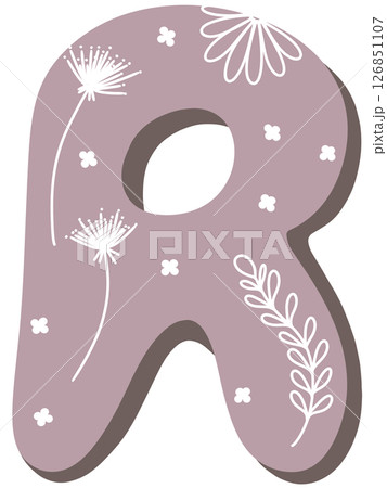drawing of pink alphabet in floral pattern A to Z 126851107