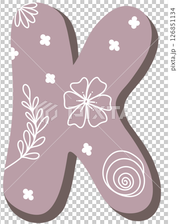 drawing of pink alphabet in floral pattern A to Z 126851134