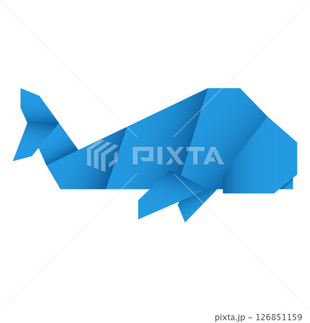 Whale origami. Abstract whale origami logo design. Animal origami. Paper origami. Vector illustration 126851159