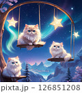ファンタジーな風景でブランコに乗る猫たち 126851208
