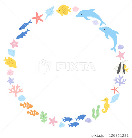 カラフルな海の生き物の円形リングフレーム 126851221