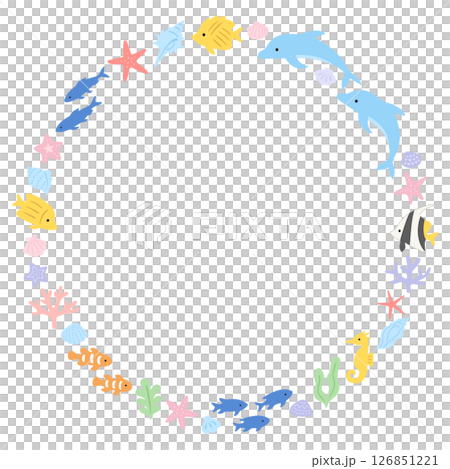 多彩的海洋生物圓環框架 126851221