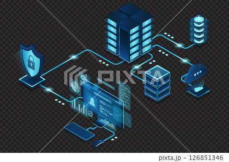 VPN protection with a shield. Virtual private network security technology concept. Cyber security. Vector illustration VPN protection with a shield. Virtual private network security technology concept. Cyber security. Vector illustration 126851346