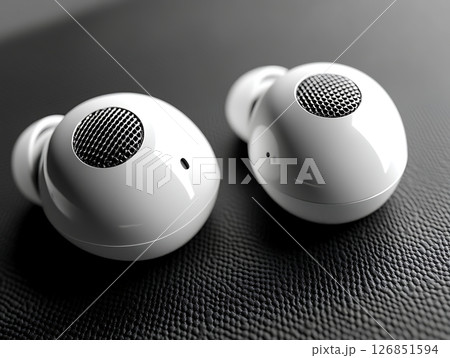 Sleek White Wireless Earbuds with Stylish Mesh Grille 126851594
