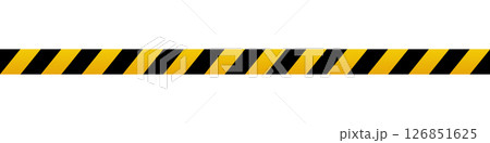 Warning tape with yellow and black diagonal stripes. Warning tape and police line. Warning danger tape. Restriction tape. Seamless line. Vector illustration 126851625