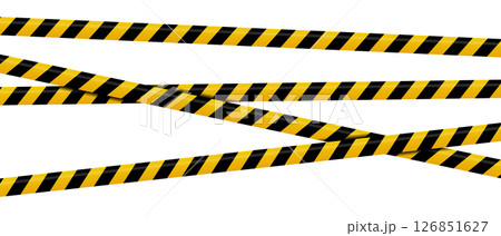 Warning tape with yellow and black diagonal stripes. Warning tape and police line. Warning danger tape. Restriction tape. Seamless line. Vector illustration Warning tape with yellow and black diagonal stripes. Warning tape and police line. Warning danger tape. Restriction tape. Seamless line. Vector illustration 126851627