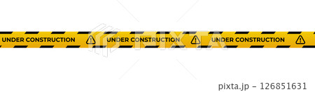 Under construction tape with yellow and black diagonal stripes. Warning tape. Seamless line. Vector illustration 126851631