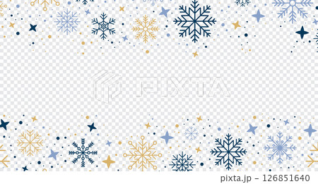 Abstract snowflake seamless border. Snowflakes seamless pattern. Snowfall repeat backdrop. Winter holidays theme. Seamless background with snowflakes. Vector illustration 126851640