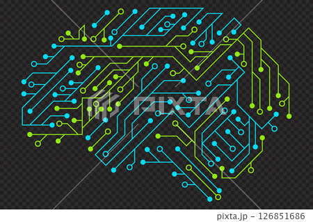 Artificial Intelligence brain illustration with board circuit. Circuit board human brain. Circuit board. Vector illustration Artificial Intelligence brain illustration with board circuit. Circuit board human brain. Circuit board. Vector illustration 126851686
