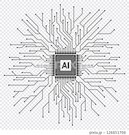AI technology CPU chipset with printed circuit board. Printed circuit board and processor. Machine learning. Vector illustration AI technology CPU chipset with printed circuit board. Printed circuit board and processor. Machine learning. Vector illustration 126851708