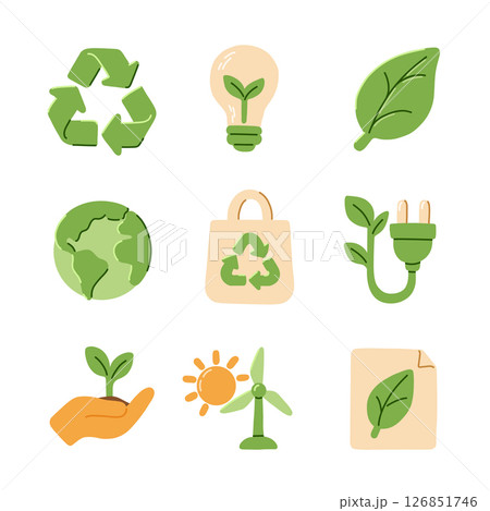 EcoFriendly Concepts and Symbols Representing Sustainability Efforts for a Greener Future Vector illustration EcoFriendly Concepts and Symbols Representing Sustainability Efforts for a Greener Future Vector illustration 126851746