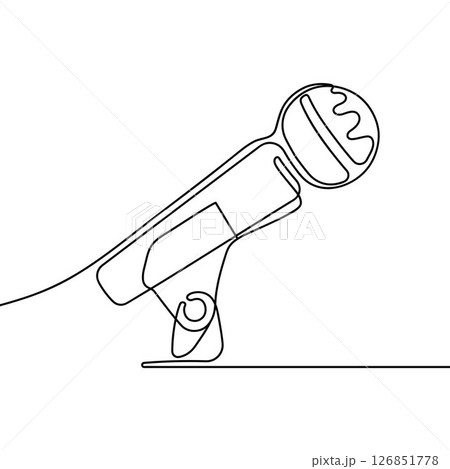 Microphone in continuous line drawing style. Line art of microphone symbol. Minimalist black linear sketch isolated on white background. Microphone in continuous line drawing style. Line art of microphone symbol. Minimalist black linear sketch isolated on white background. 126851778