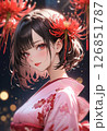 彼岸花と着物の女性 126851787