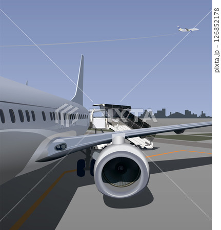 View of the plane from the ramp to the engine. Vector. 126852178