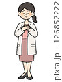 手描き風　両手を胸に当てる白衣を前開きで着た女性医師　スカートスタイル 126852222