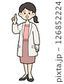 手描き風　人差し指をたてた白衣を前開きで着た女性医師　スカートスタイル 126852224