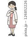 手描き風　片手を胸に当てた白衣を前開きで着た女性医師　スカートスタイル 126852226