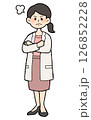 手描き風　怒る白衣を前開きで着た女性医師　スカートスタイル 126852228